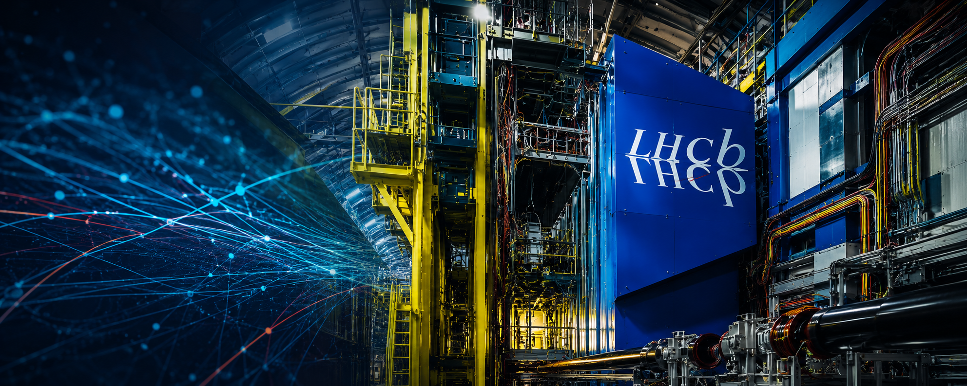 LHCb detector and particle tracks